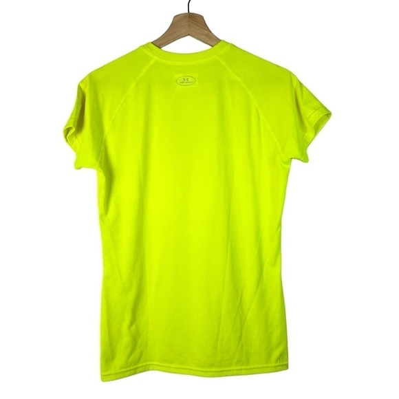 Under Armour Neon Yellow Tech V-Neck Short Sleeve Athletic Top S - Picture 2 of 4